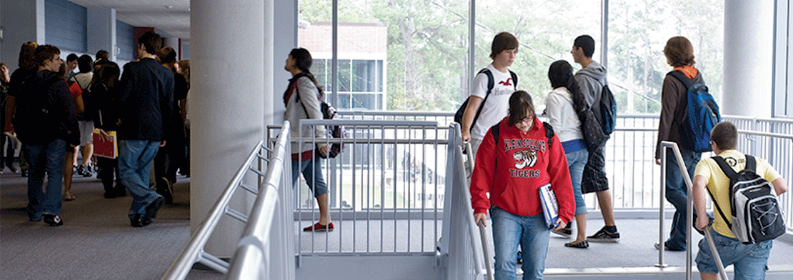 Students walking in hallway